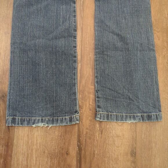 Y2K Hipster Women's Size 32x29 Flared Jeans Denim Blue Whiskered Wide Leg - Picture 8 of 9